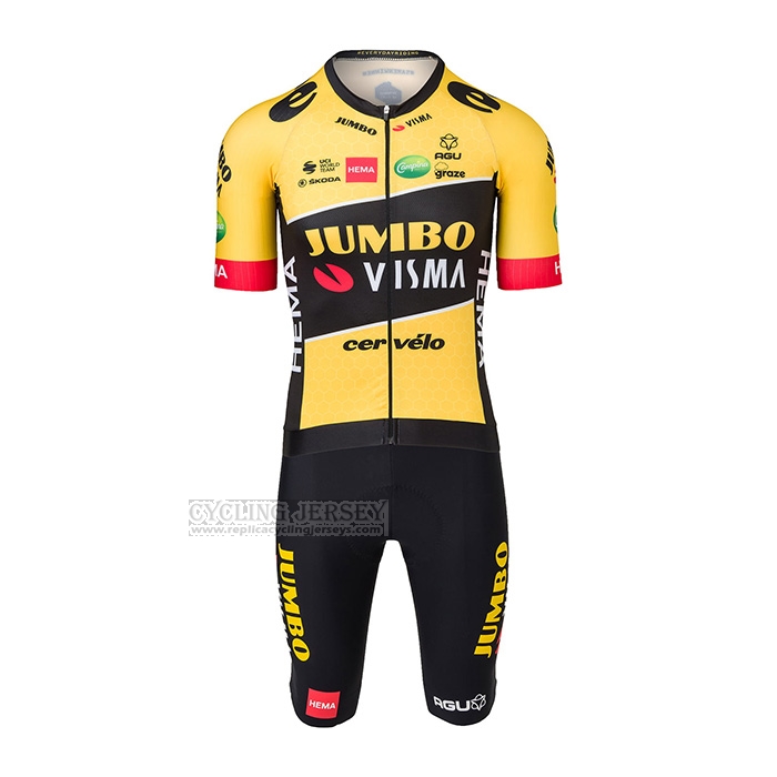 2022 Cycling Jersey Jumbo Visma Black Yellow Short Sleeve and Bib Short